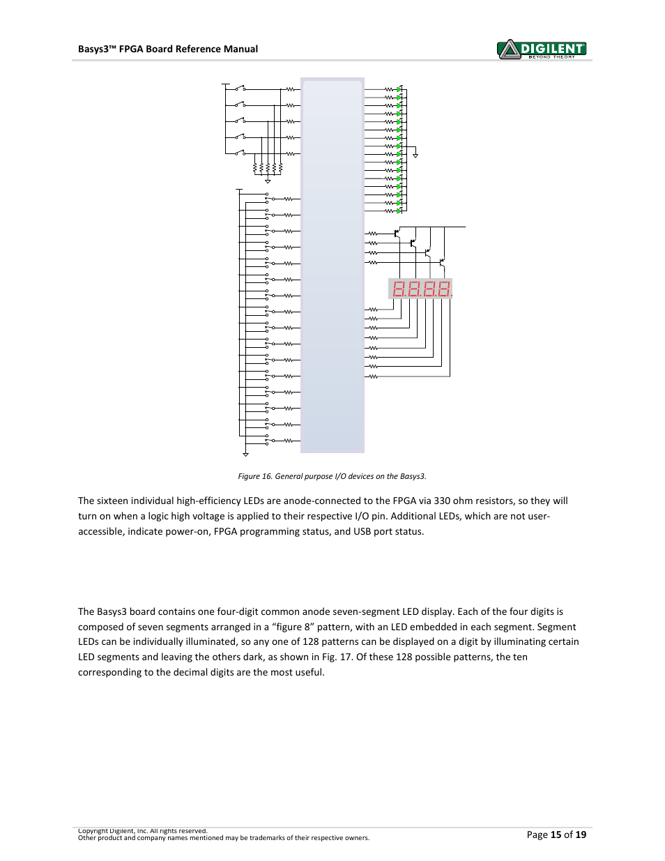 1 seven-segment display, Basys3™ fpga board reference manual, Page 15 of 19 | Digilent 410-183P-KIT User Manual | Page 15 / 19