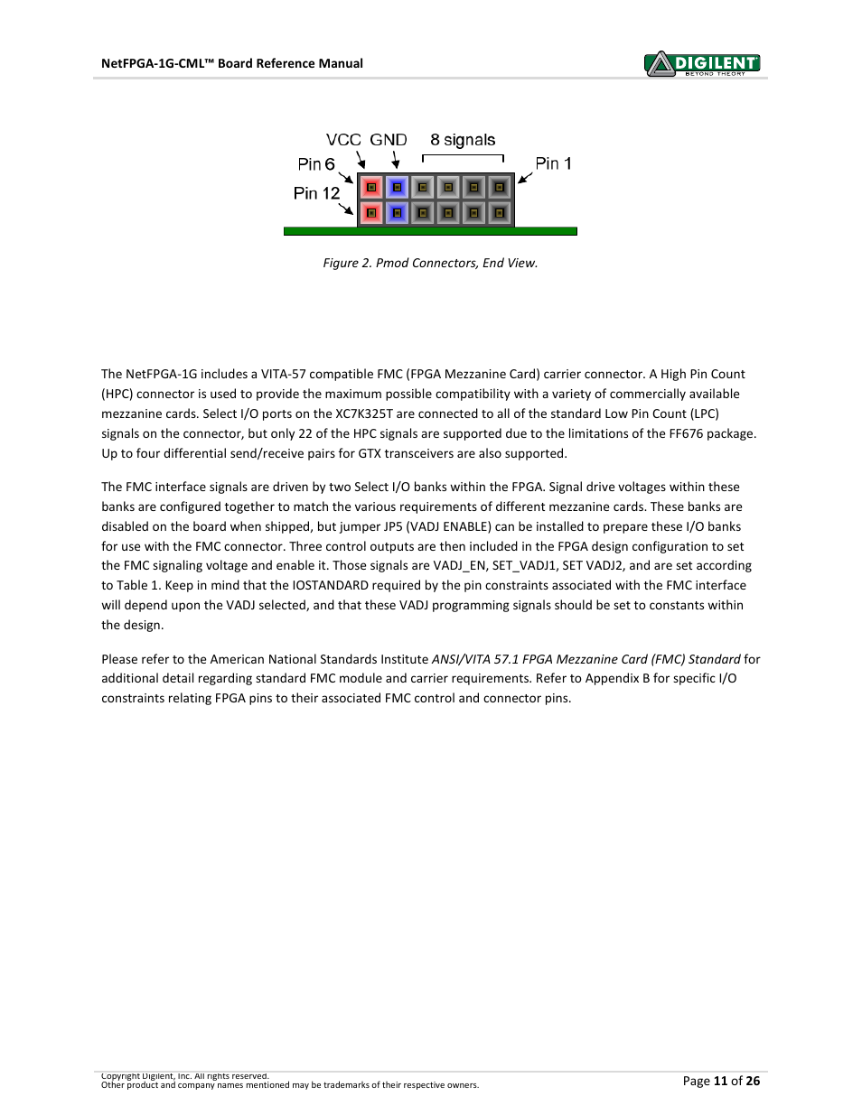 14 fmc expansion connector, Fmc expansion connector | Digilent 6015-410-001P-KIT User Manual | Page 11 / 26