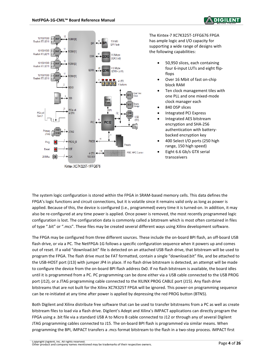 1 fpga configuration, Fpga configuration | Digilent 6015-410-001P-KIT User Manual | Page 4 / 26