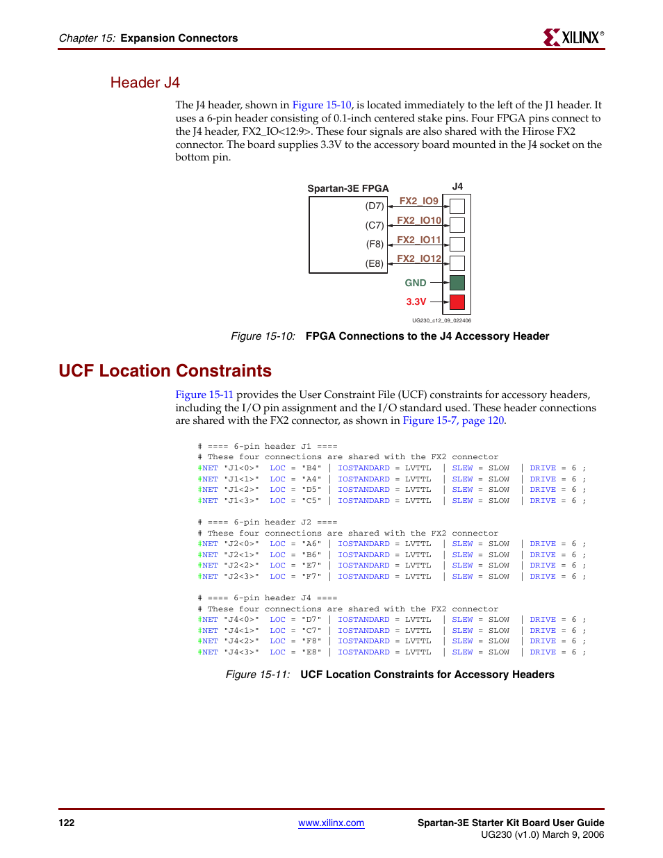 Header j4, Ucf location constraints | Digilent 410-087P-KIT User Manual | Page 122 / 164