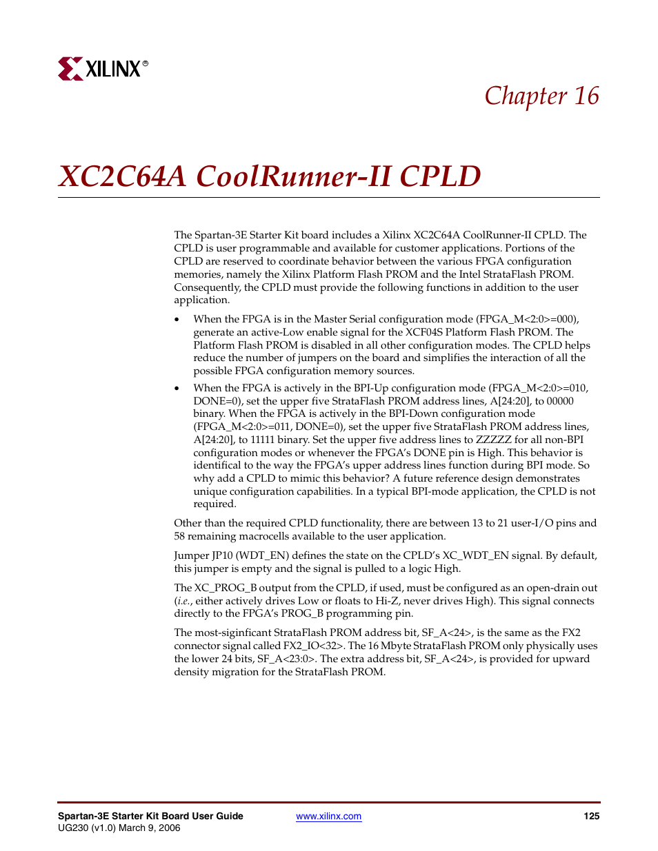 Xc2c64a coolrunner-ii cpld, Chapter 16: xc2c64a coolrunner-ii cpld, Chapter 16, “xc2c64a coolrunner-ii cpld | Chapter 16, “xc2c64a, Coolrunner-ii cpld, Chapter 16 | Digilent 410-087P-KIT User Manual | Page 125 / 164