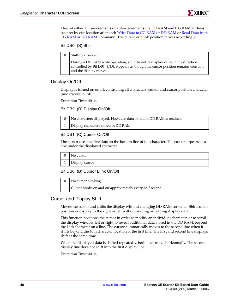 Display on/off, Cursor and display shift | Digilent 410-087P-KIT User Manual | Page 48 / 164