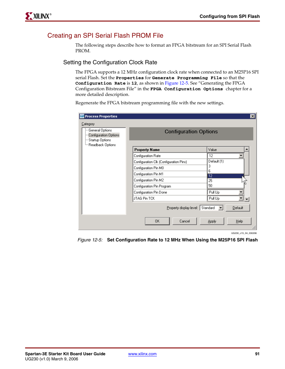 Creating an spi serial flash prom file, Setting the configuration clock rate | Digilent 410-087P-KIT User Manual | Page 91 / 164