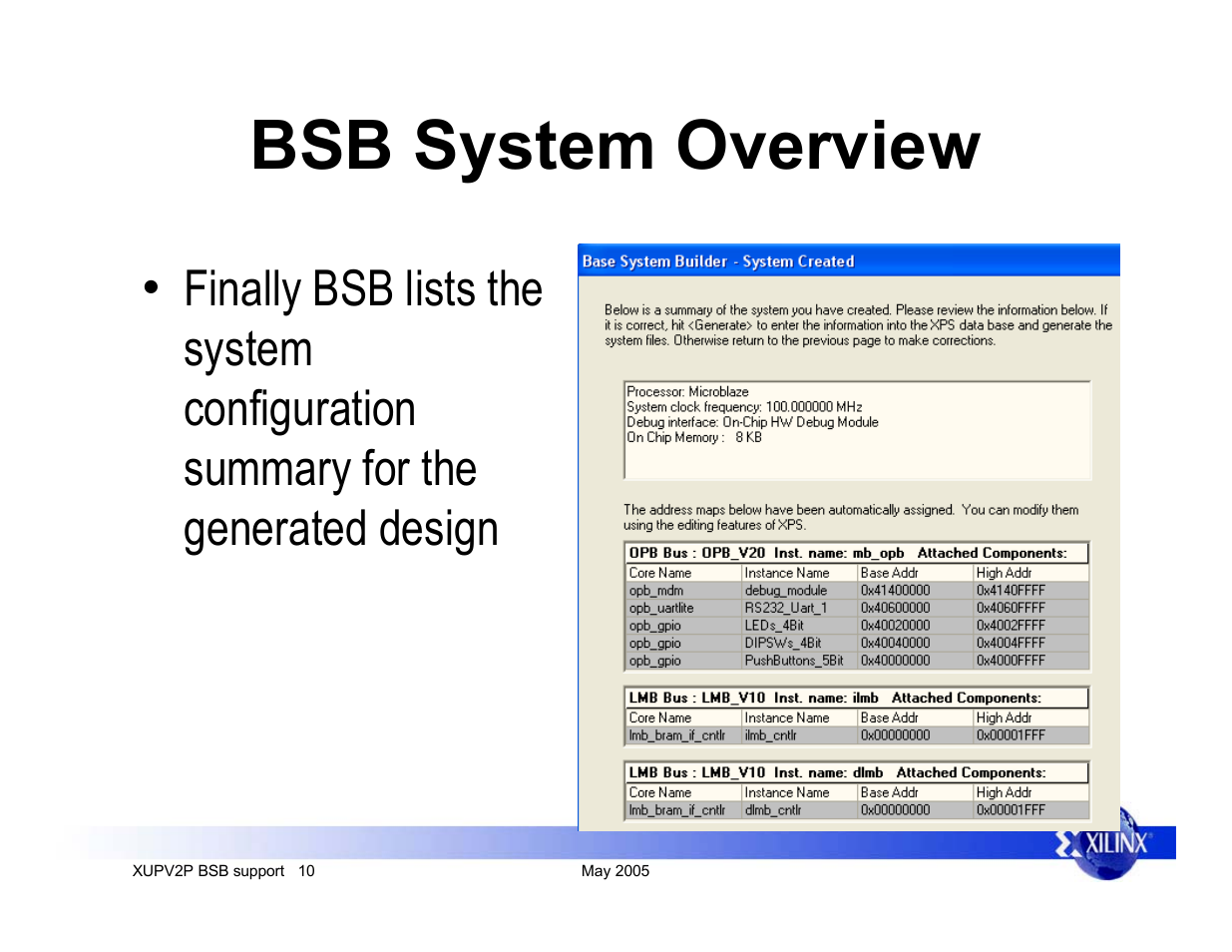 Bsb system overview | Digilent XUPV2P User Manual | Page 10 / 23