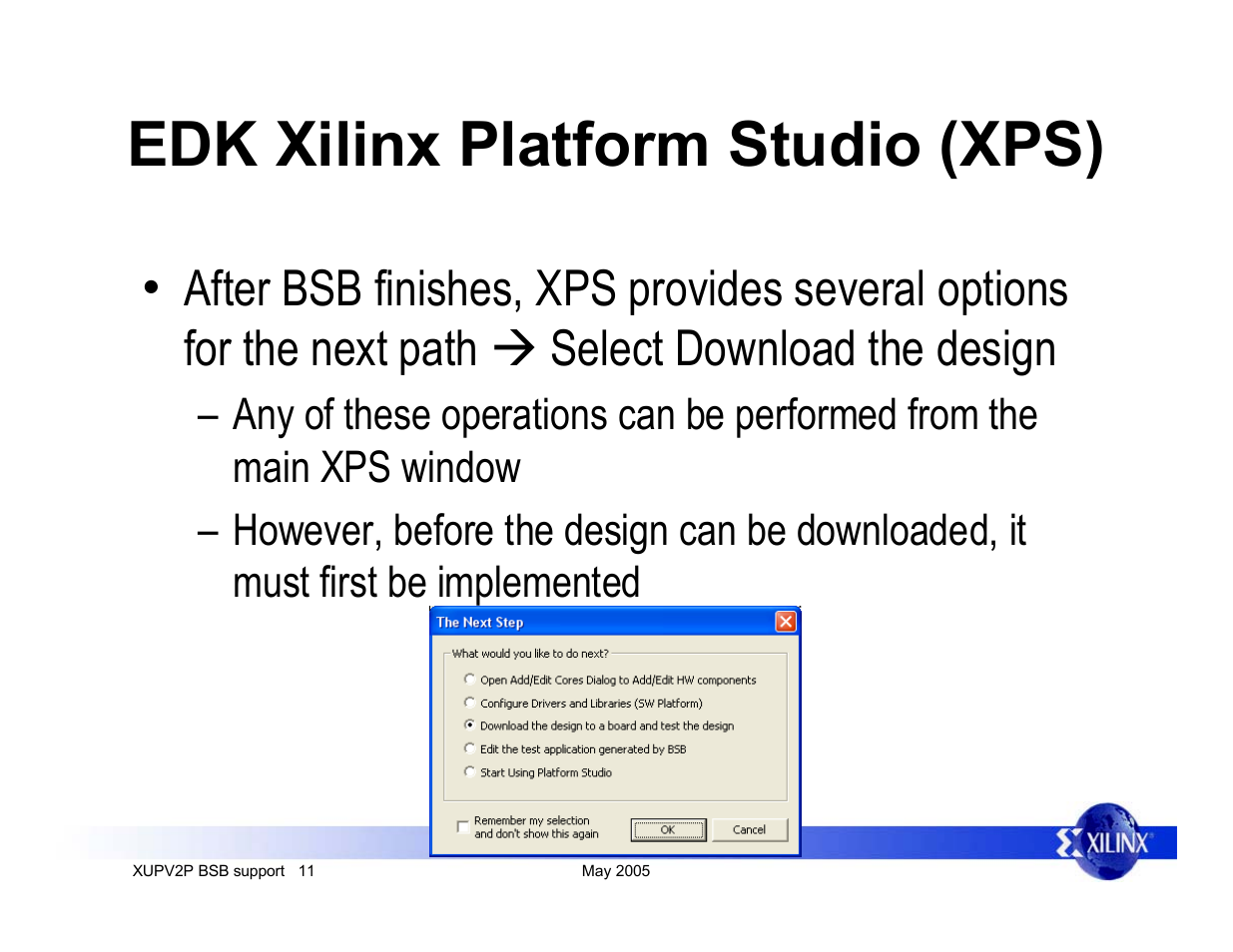 Edk xilinx platform studio (xps) | Digilent XUPV2P User Manual | Page 11 / 23