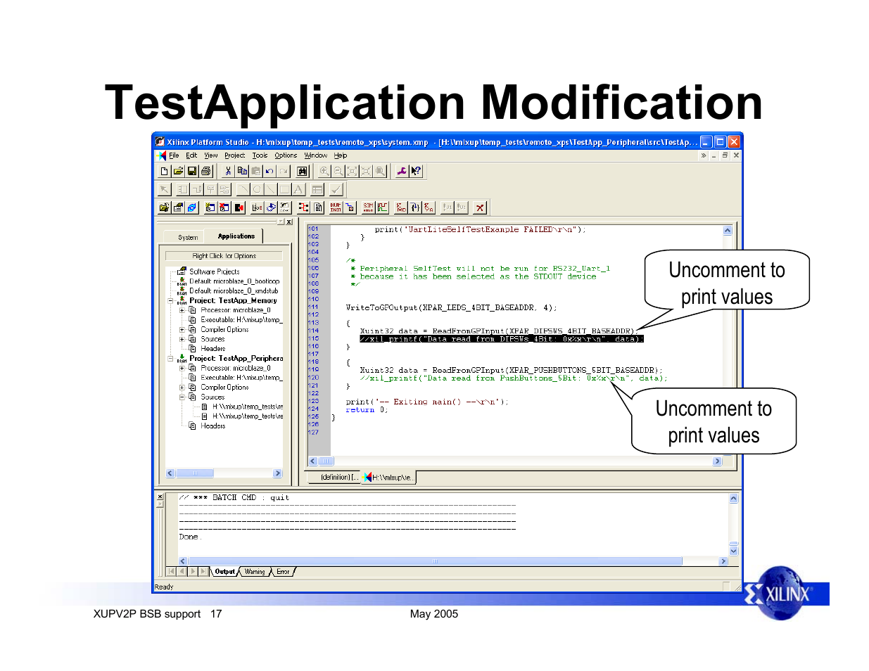 Testapplication modification | Digilent XUPV2P User Manual | Page 17 / 23