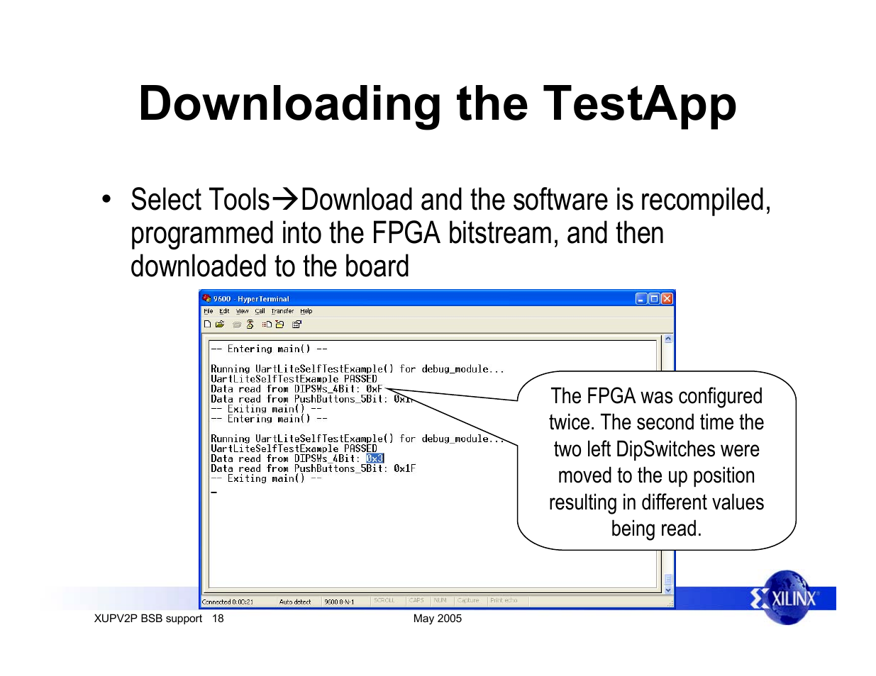 Downloading the testapp | Digilent XUPV2P User Manual | Page 18 / 23