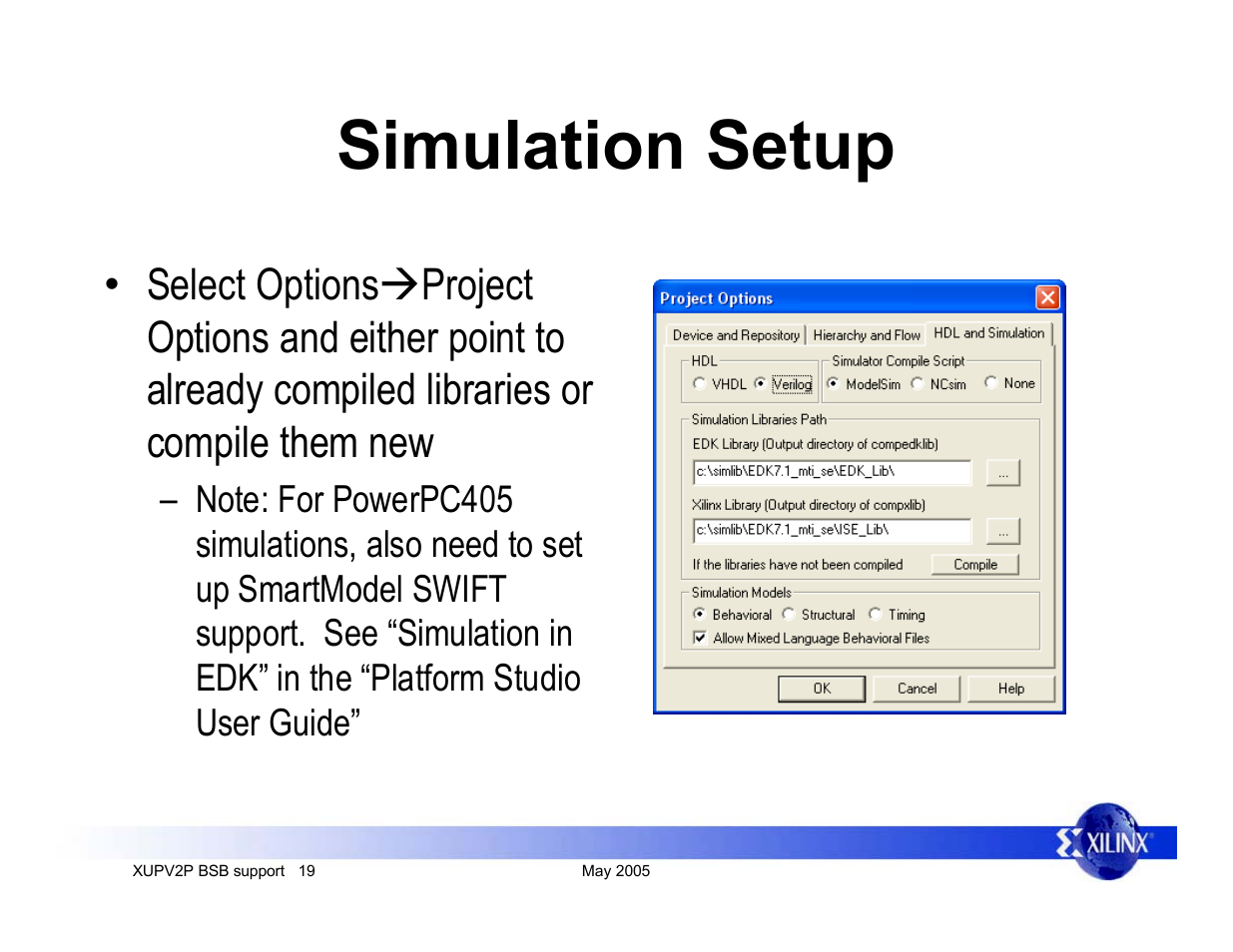 Simulation setup | Digilent XUPV2P User Manual | Page 19 / 23