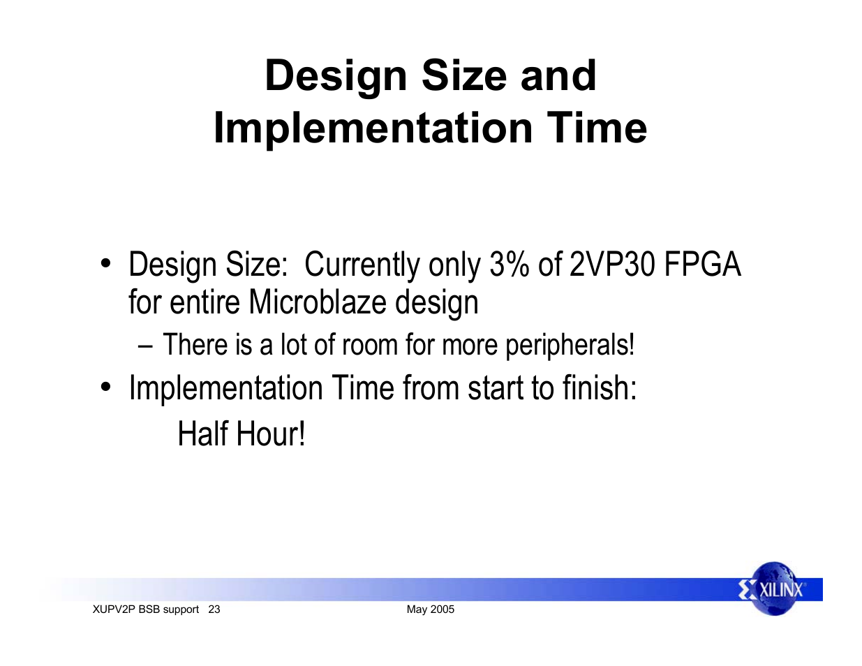 Design size and implementation time | Digilent XUPV2P User Manual | Page 23 / 23
