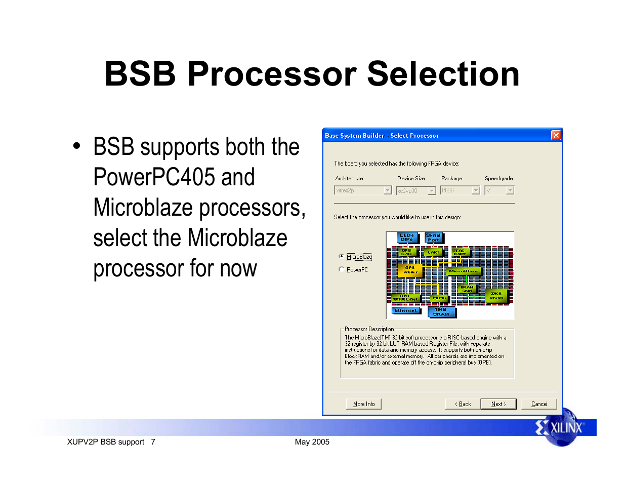 Bsb processor selection | Digilent XUPV2P User Manual | Page 7 / 23