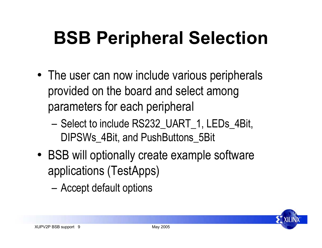 Bsb peripheral selection | Digilent XUPV2P User Manual | Page 9 / 23