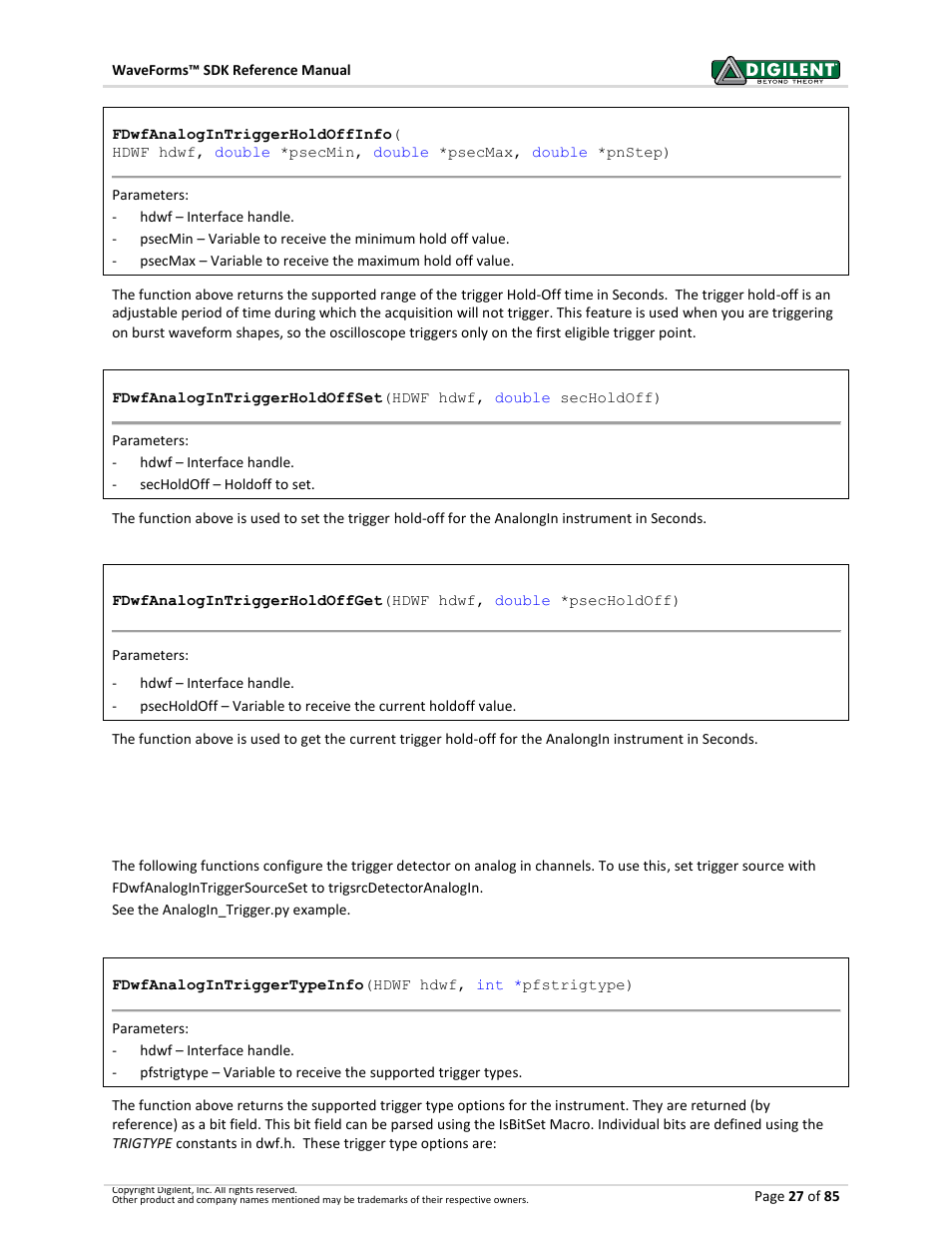 5 trigger detector, Trigger detector | Digilent WaveForms User Manual | Page 27 / 85