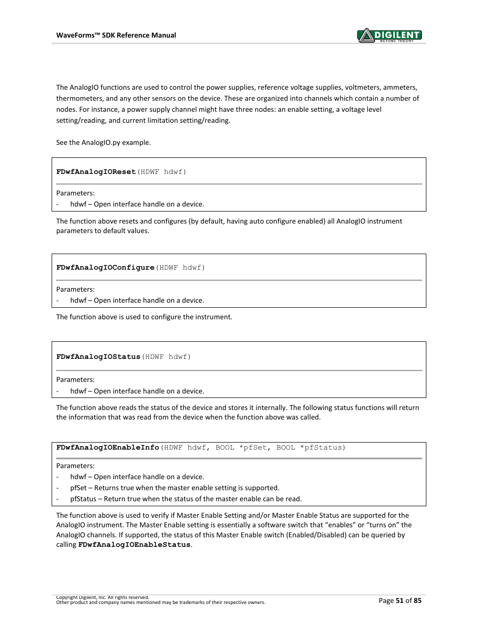 7 analog i/o, Analog i/o, 7analog i/o | Digilent WaveForms User Manual | Page 51 / 85