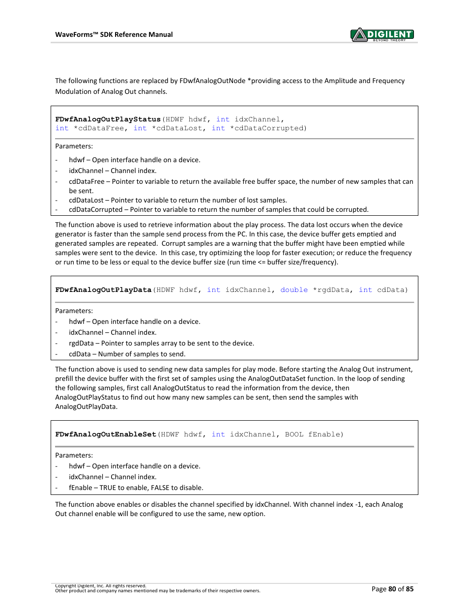 11 deprecated functions, Deprecated functions | Digilent WaveForms User Manual | Page 80 / 85