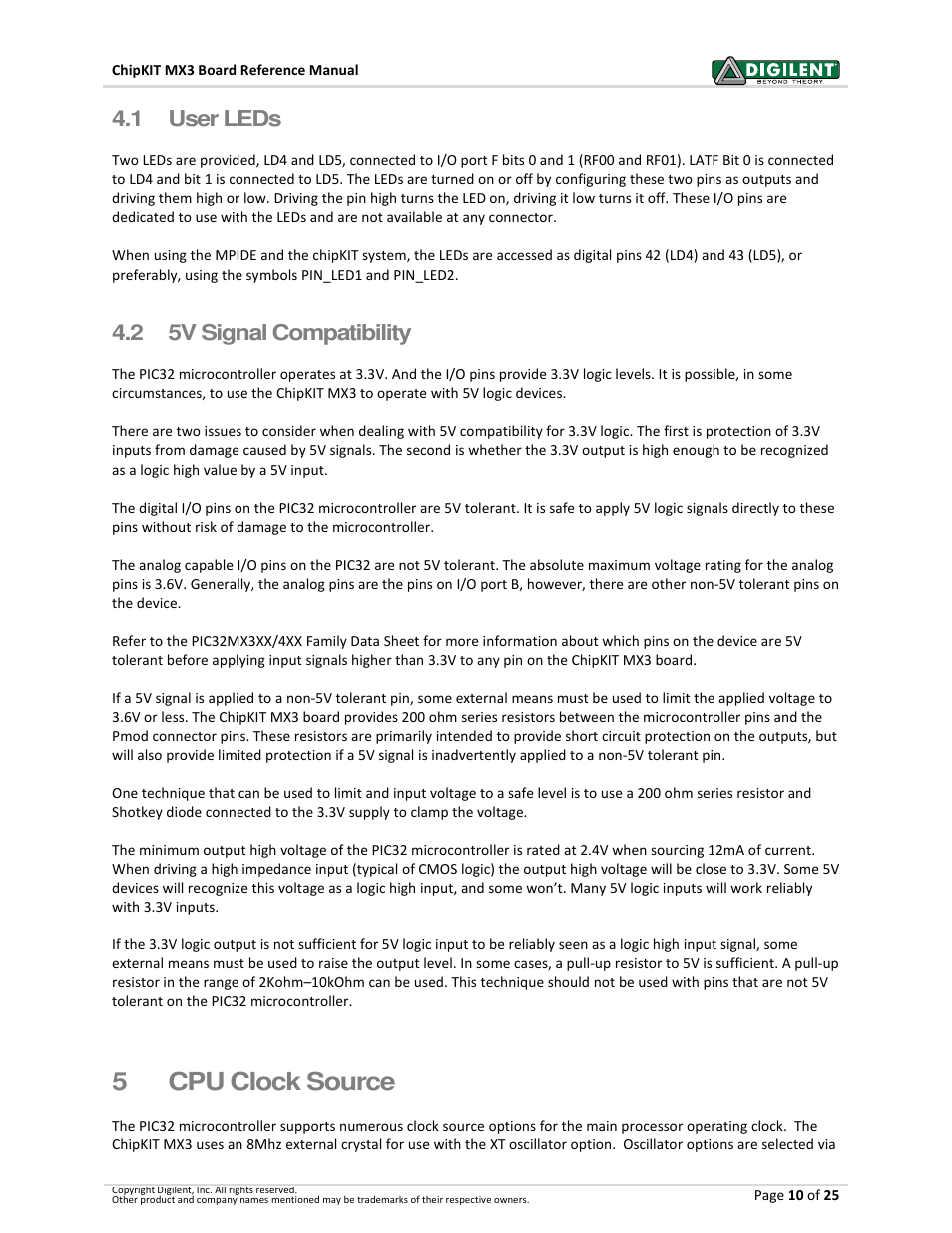 5cpu clock source, 1 user leds, 2 5v signal compatibility | Digilent 410-297P-KIT User Manual | Page 10 / 25