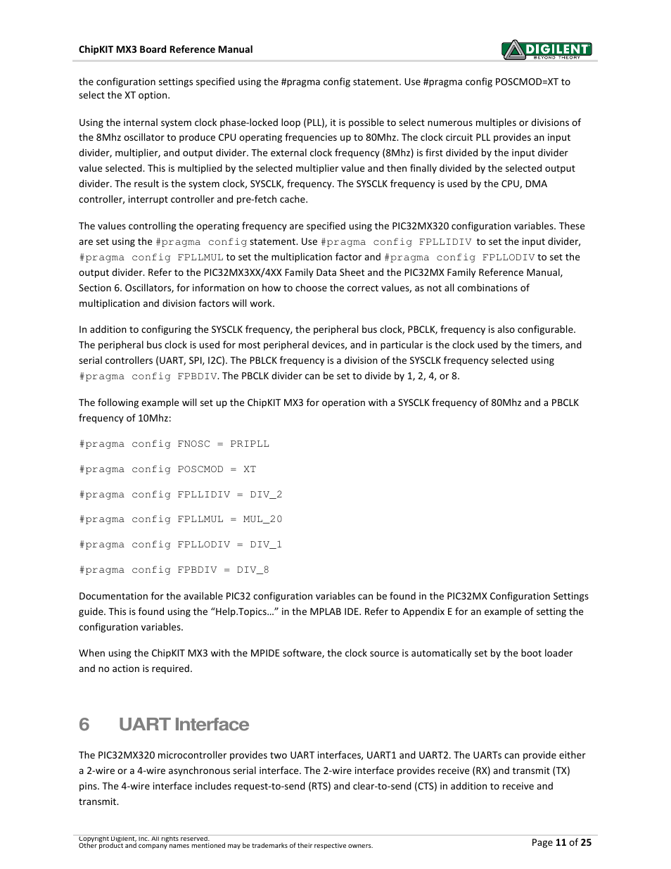 6uart interface | Digilent 410-297P-KIT User Manual | Page 11 / 25