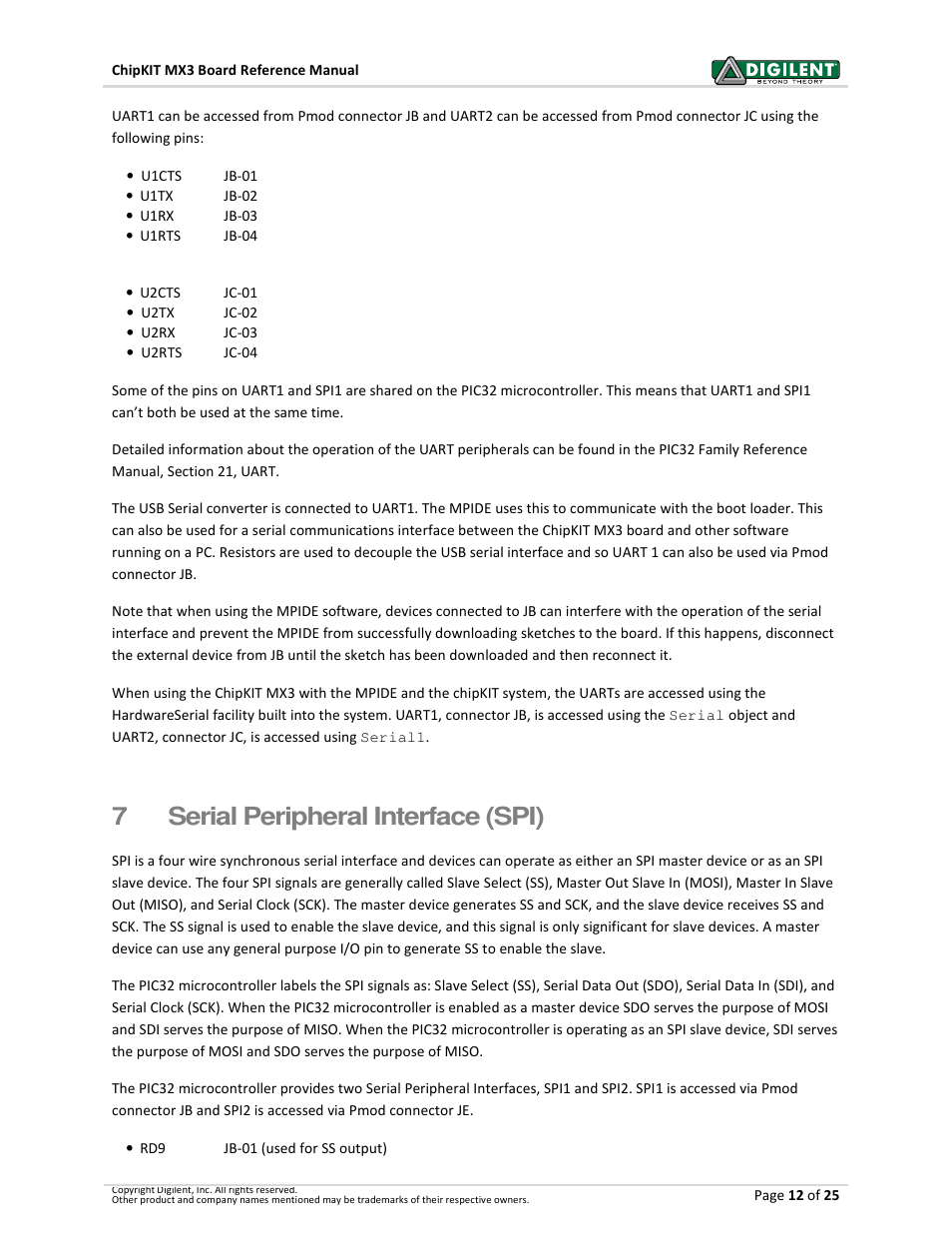 7serial peripheral interface (spi) | Digilent 410-297P-KIT User Manual | Page 12 / 25