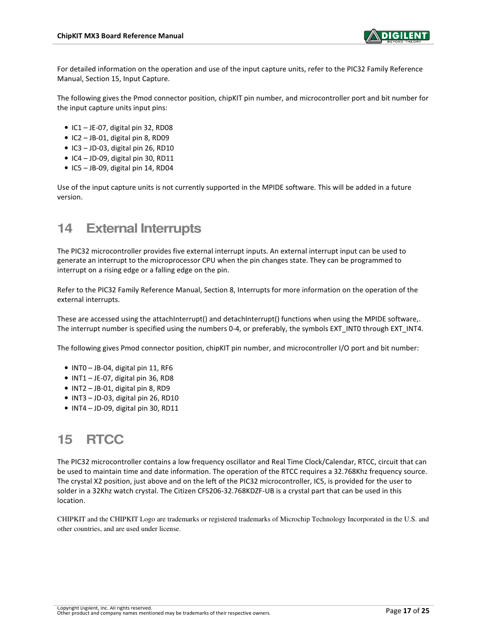 14 external interrupts, 15 rtcc | Digilent 410-297P-KIT User Manual | Page 17 / 25