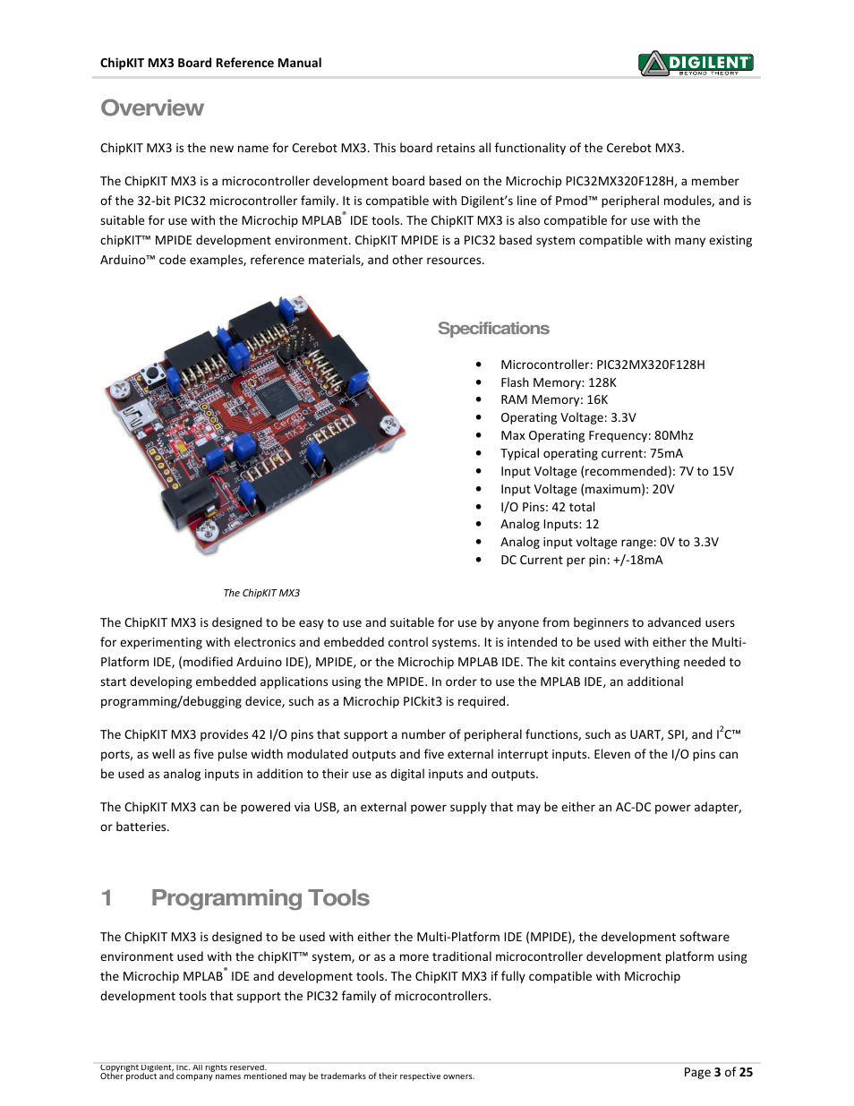 Overview, 1programming tools | Digilent 410-297P-KIT User Manual | Page 3 / 25