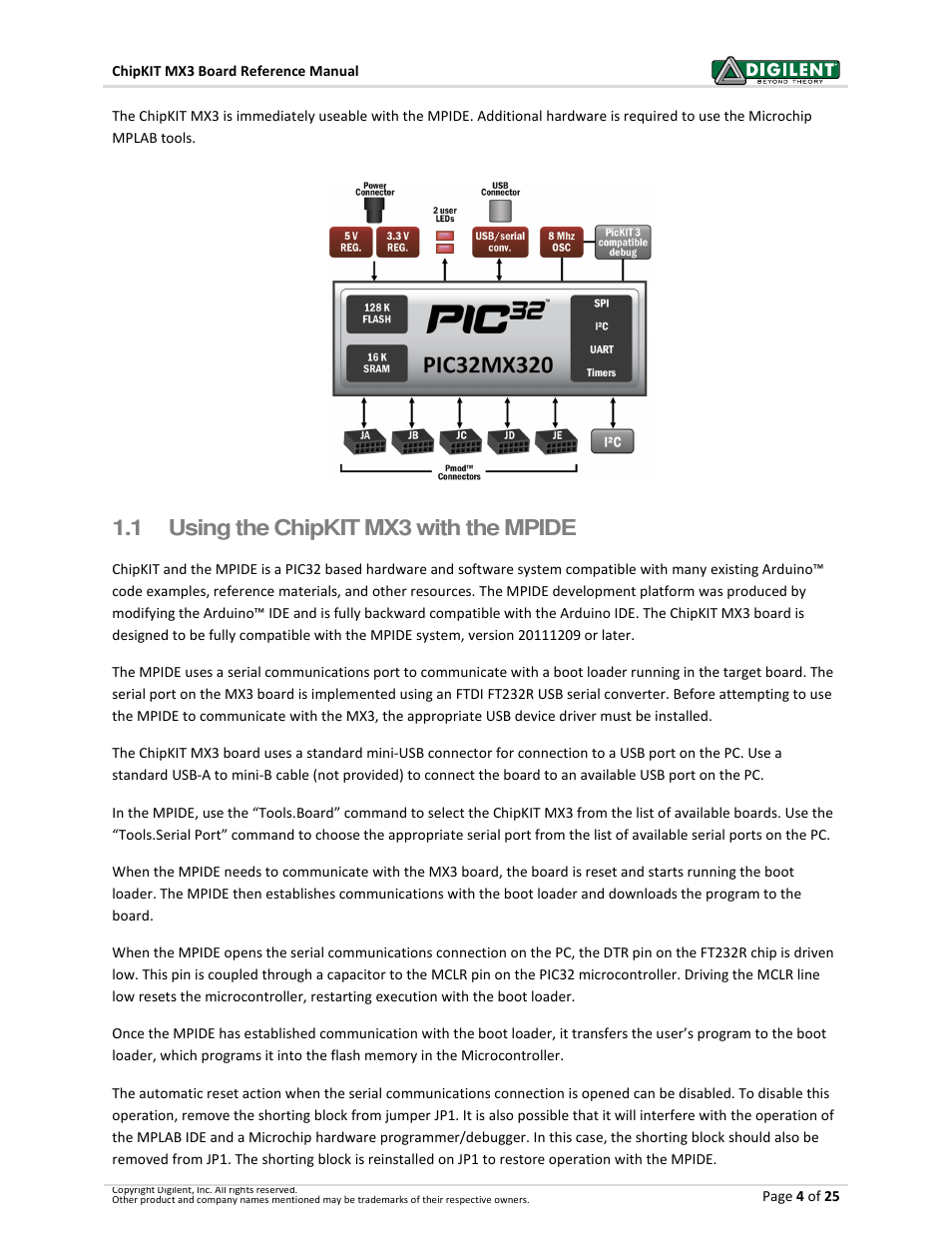 1 using the chipkit mx3 with the mpide | Digilent 410-297P-KIT User Manual | Page 4 / 25