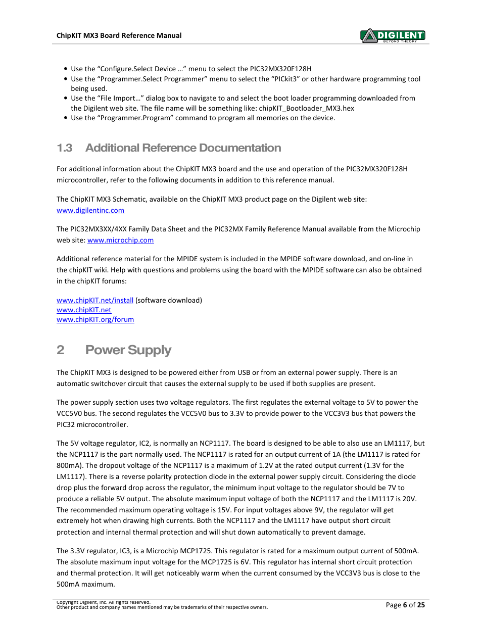 2power supply, 3 additional reference documentation | Digilent 410-297P-KIT User Manual | Page 6 / 25