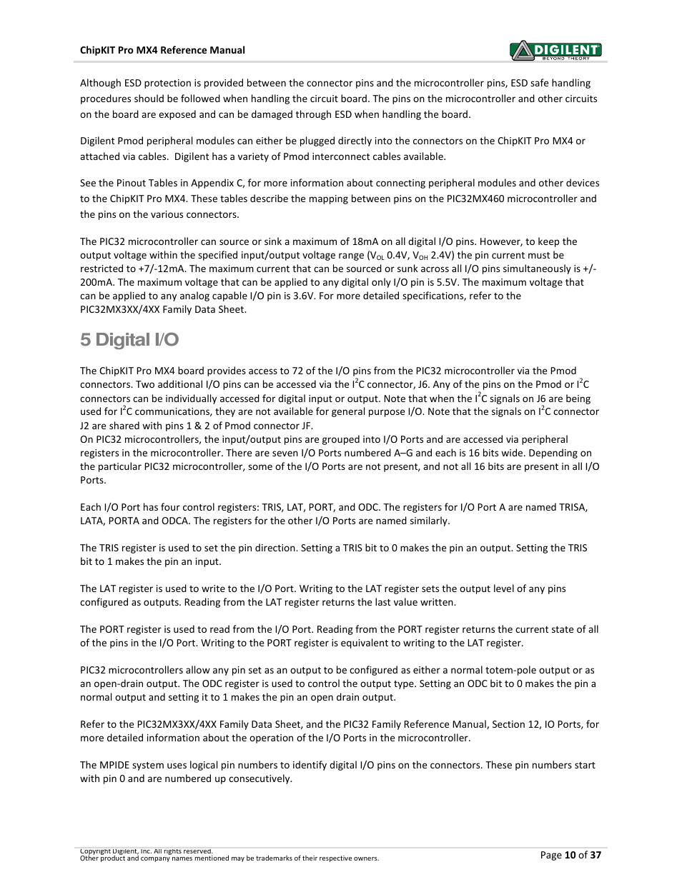 5 digital i/o | Digilent 410-295P-KIT User Manual | Page 10 / 37