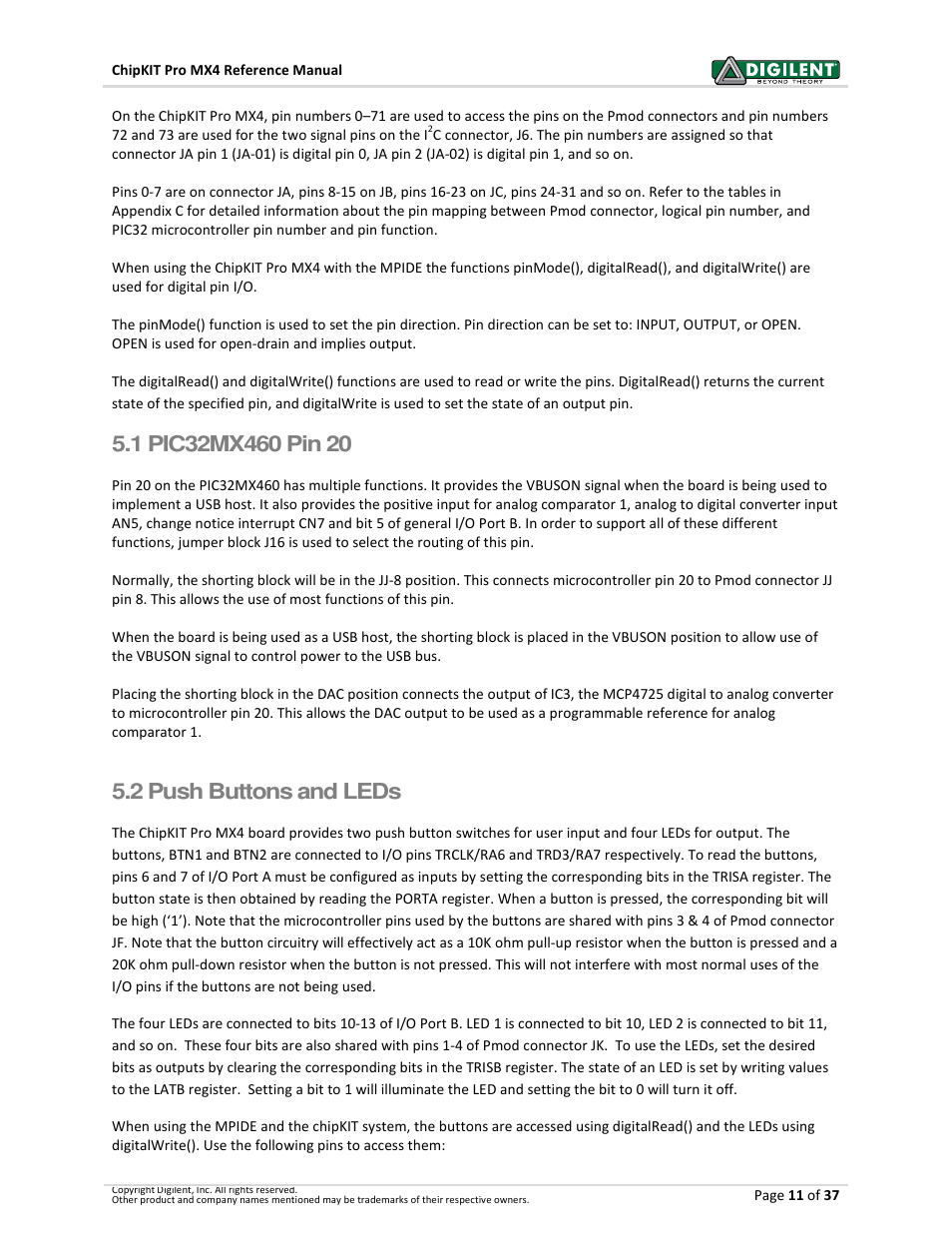 2 push buttons and leds | Digilent 410-295P-KIT User Manual | Page 11 / 37