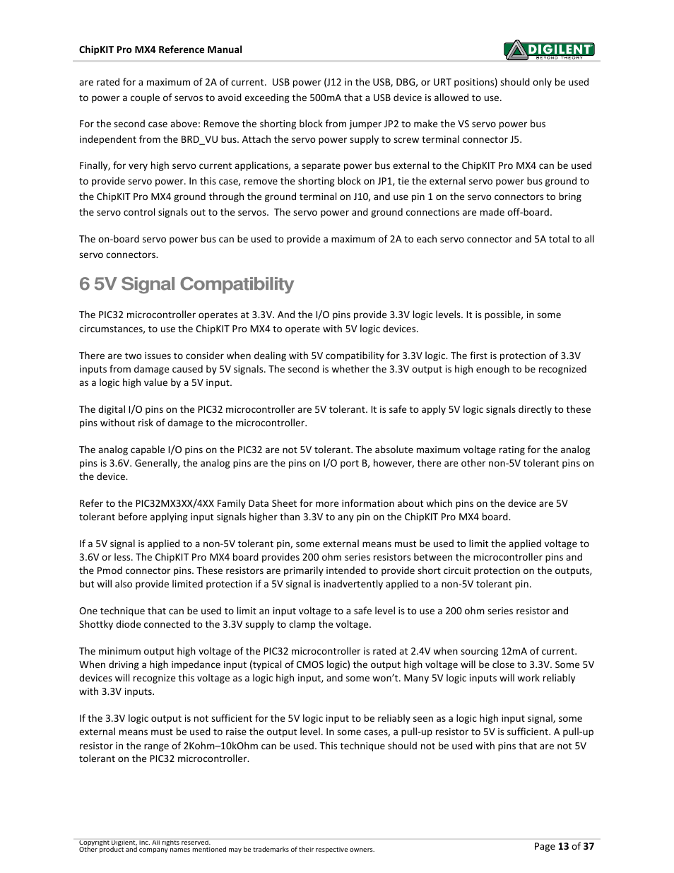 6 5v signal compatibility | Digilent 410-295P-KIT User Manual | Page 13 / 37