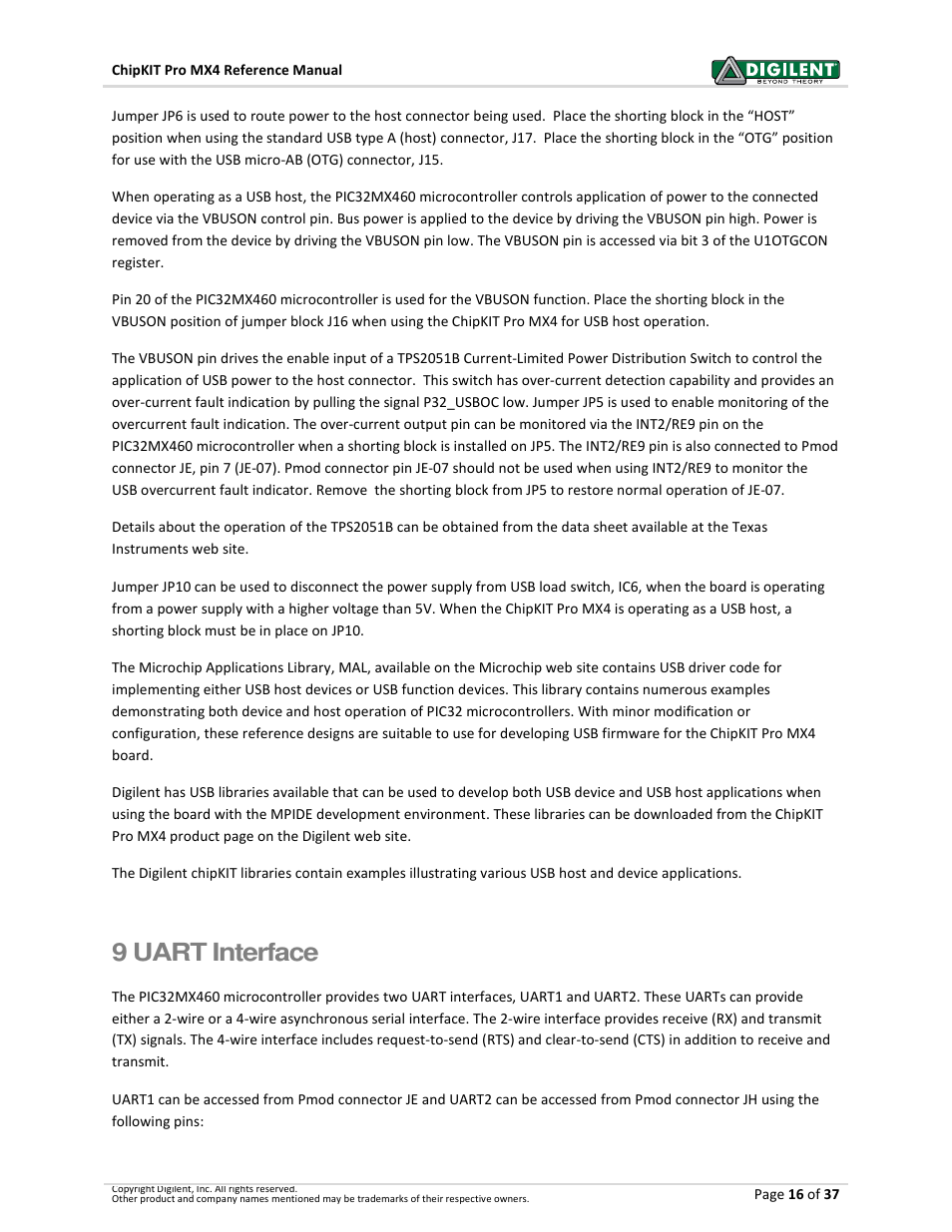 9 uart interface | Digilent 410-295P-KIT User Manual | Page 16 / 37