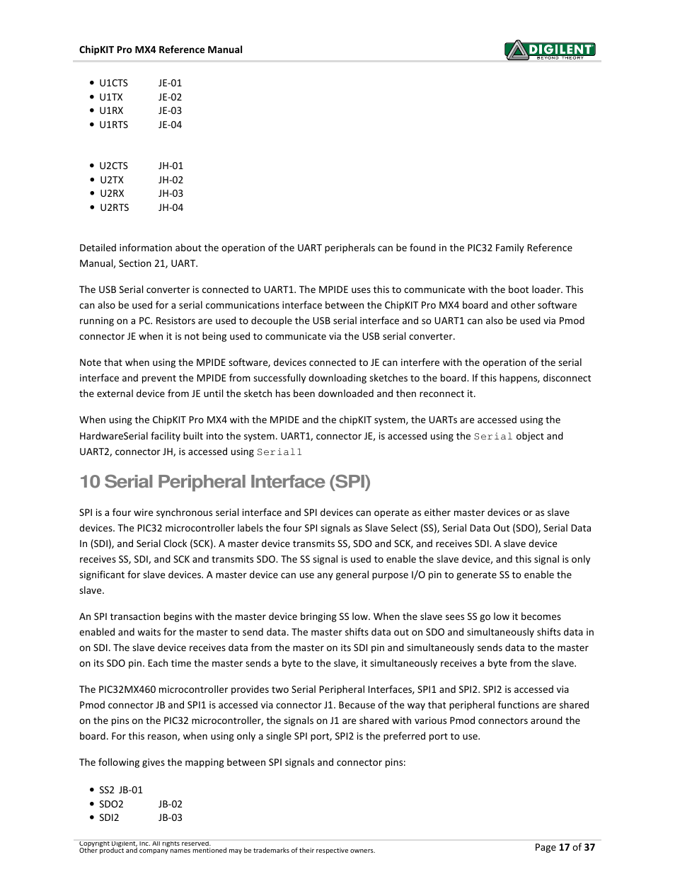 10 serial peripheral interface (spi) | Digilent 410-295P-KIT User Manual | Page 17 / 37