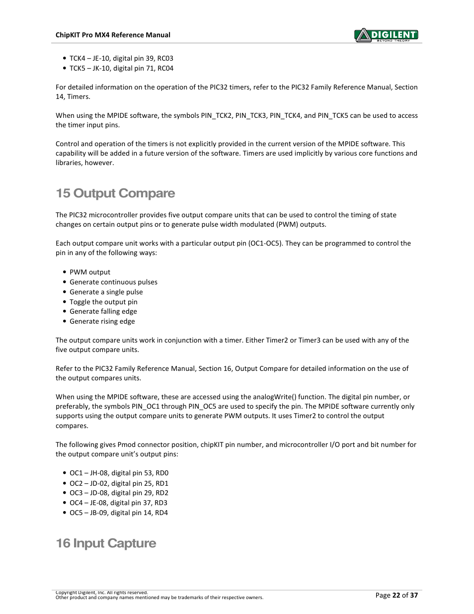 15 output compare, 16 input capture | Digilent 410-295P-KIT User Manual | Page 22 / 37