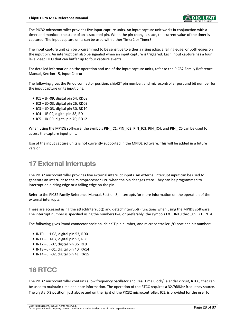 17 external interrupts, 18 rtcc | Digilent 410-295P-KIT User Manual | Page 23 / 37