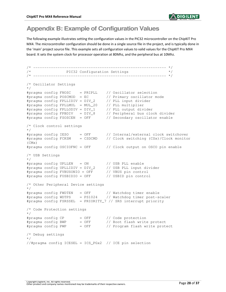 Appendix b: example of configuration values | Digilent 410-295P-KIT User Manual | Page 28 / 37
