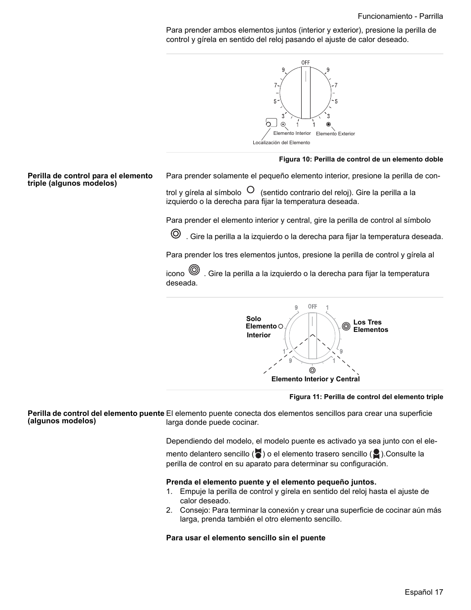 Figura 10: perilla de control de un elemento doble, Figura 11: perilla de control del elemento triple | Bosch BOSCH RANGE User Manual | Page 101 / 128