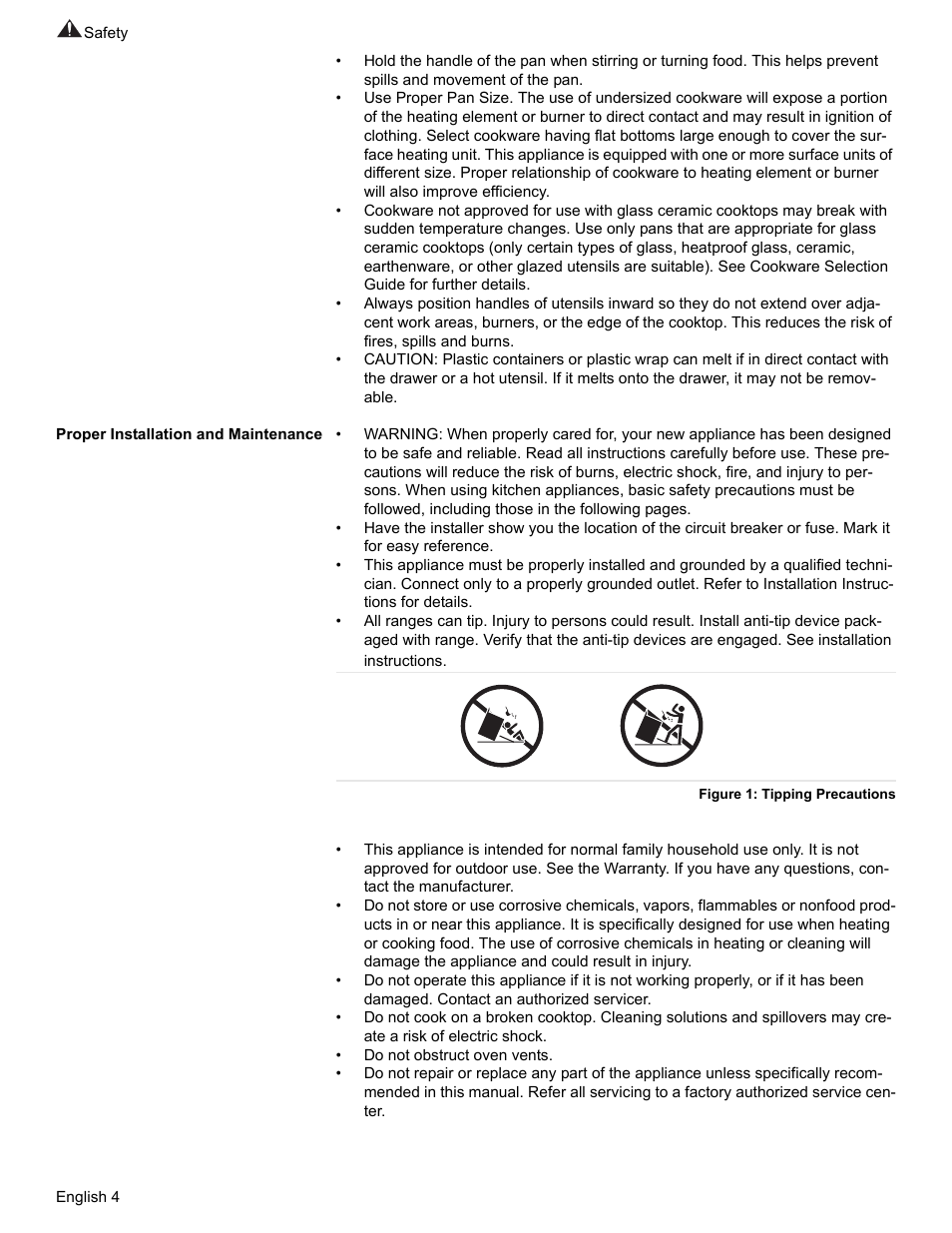 Proper installation and maintenance, Figure 1: tipping precautions | Bosch BOSCH RANGE User Manual | Page 6 / 128
