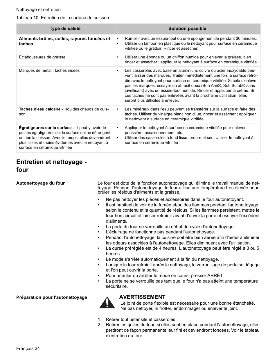Entretien et nettoyage - four, Autonettoyage du four, Préparation pour l'autonettoyage | Retirer tout ustensile et casseroles | Bosch BOSCH RANGE User Manual | Page 76 / 128