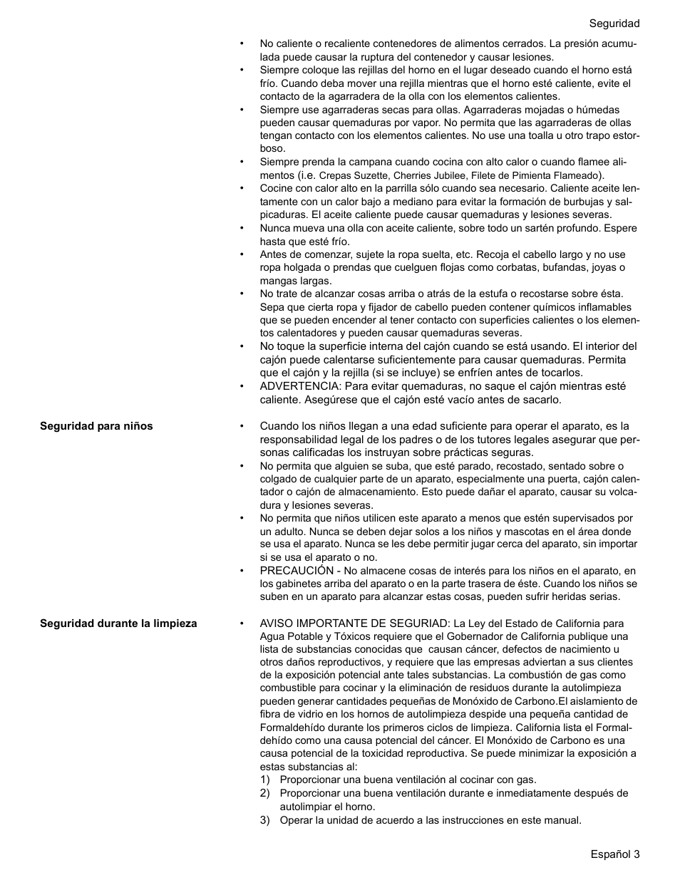 Seguridad para niños, Seguridad durante la limpieza | Bosch BOSCH RANGE User Manual | Page 87 / 128