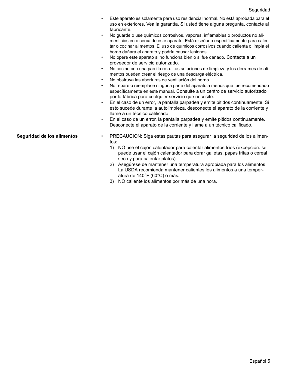Seguridad de los alimentos | Bosch BOSCH RANGE User Manual | Page 89 / 128
