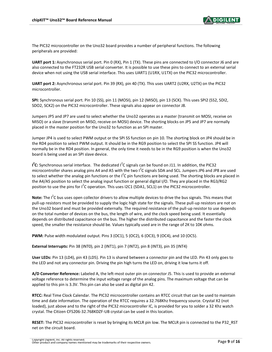 5 peripheral i/o functions | Digilent 410-209P-KIT REV.D User Manual | Page 9 / 16