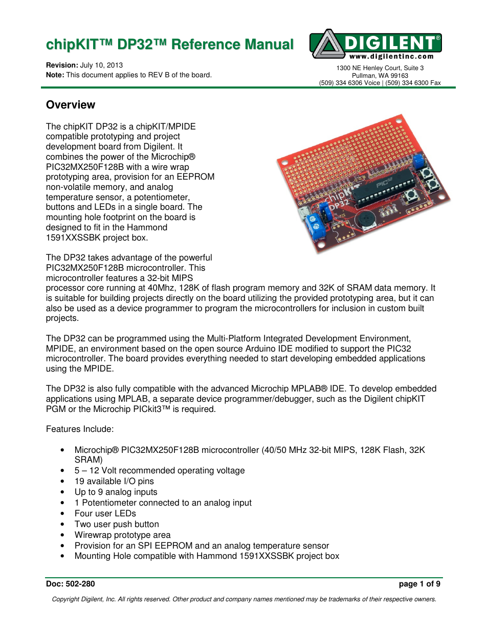 Digilent 410-280P-KIT User Manual | 9 pages