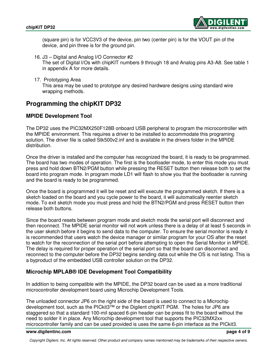 Programming the chipkit dp32 | Digilent 410-280P-KIT User Manual | Page 4 / 9