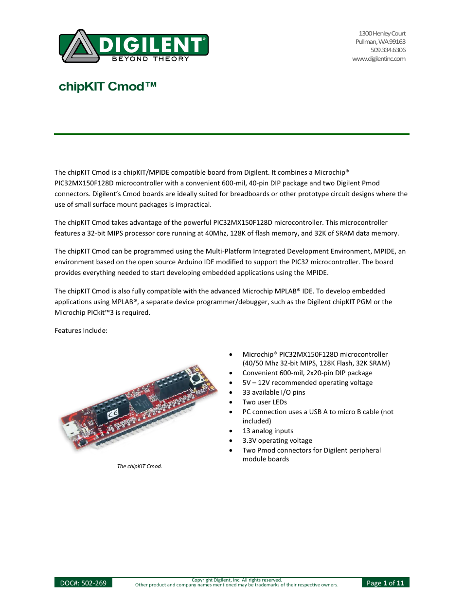 Digilent 410-269P-KIT User Manual | 11 pages