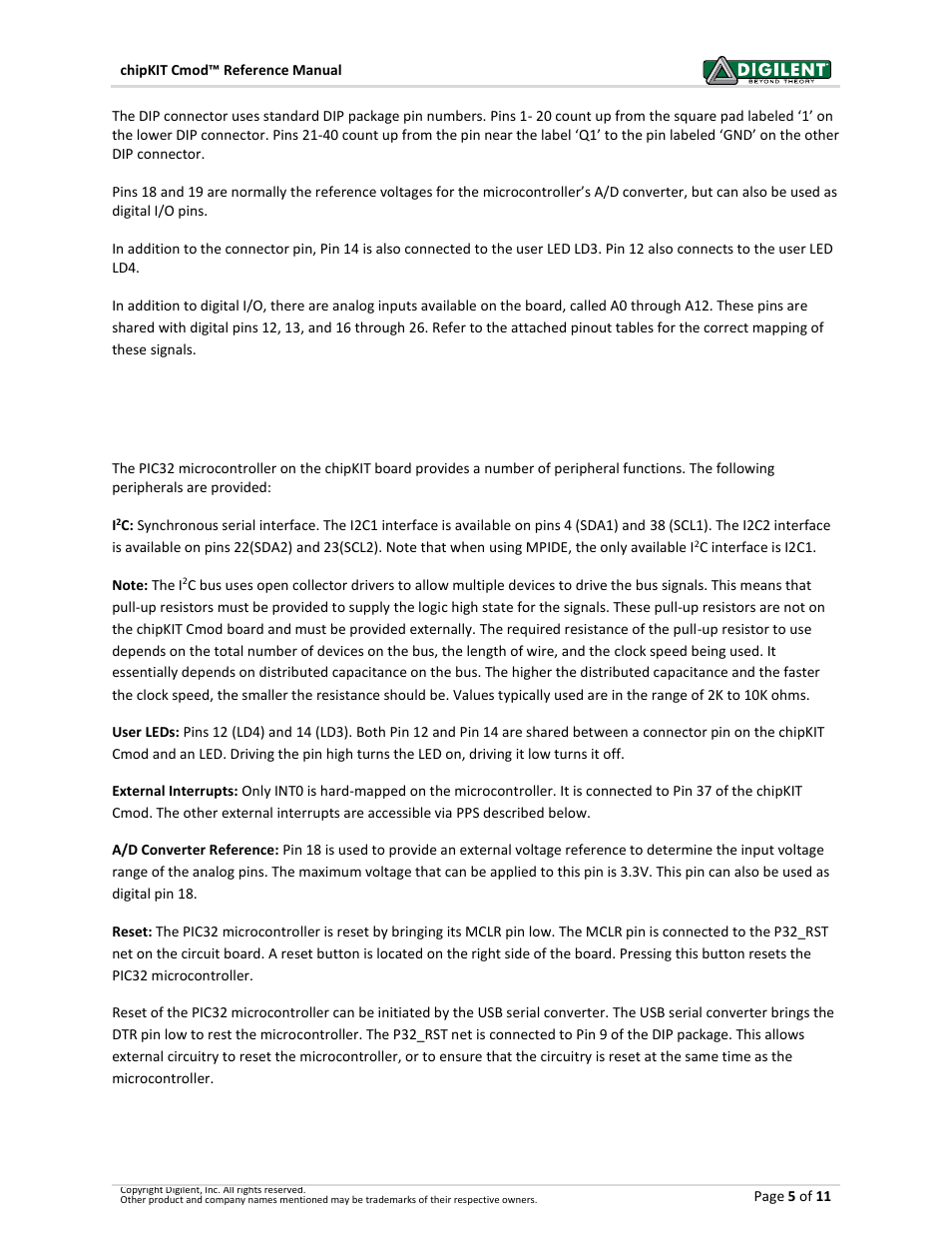 Peripheral i/o functions | Digilent 410-269P-KIT User Manual | Page 5 / 11