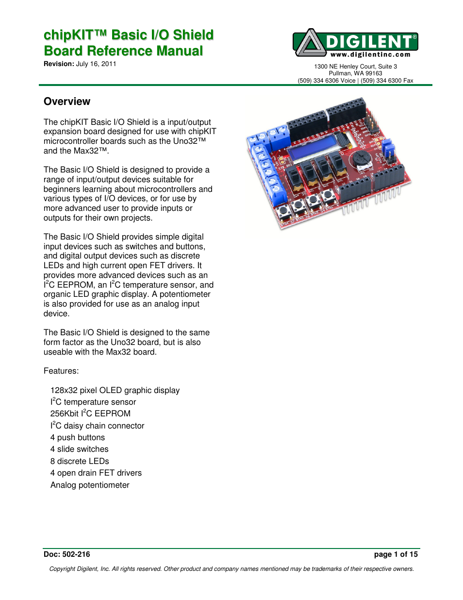 Digilent 410-216P-KIT User Manual | 15 pages