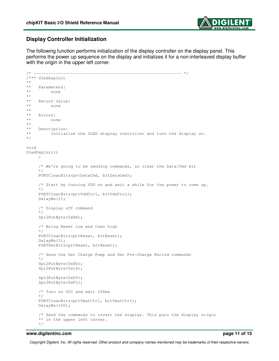 Display controller initialization | Digilent 410-216P-KIT User Manual | Page 11 / 15