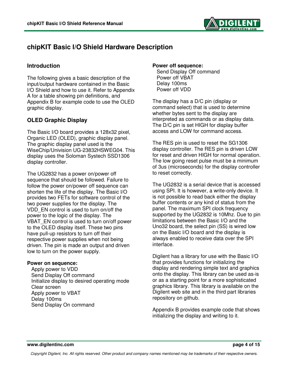 Chipkit basic i/o shield hardware description | Digilent 410-216P-KIT User Manual | Page 4 / 15