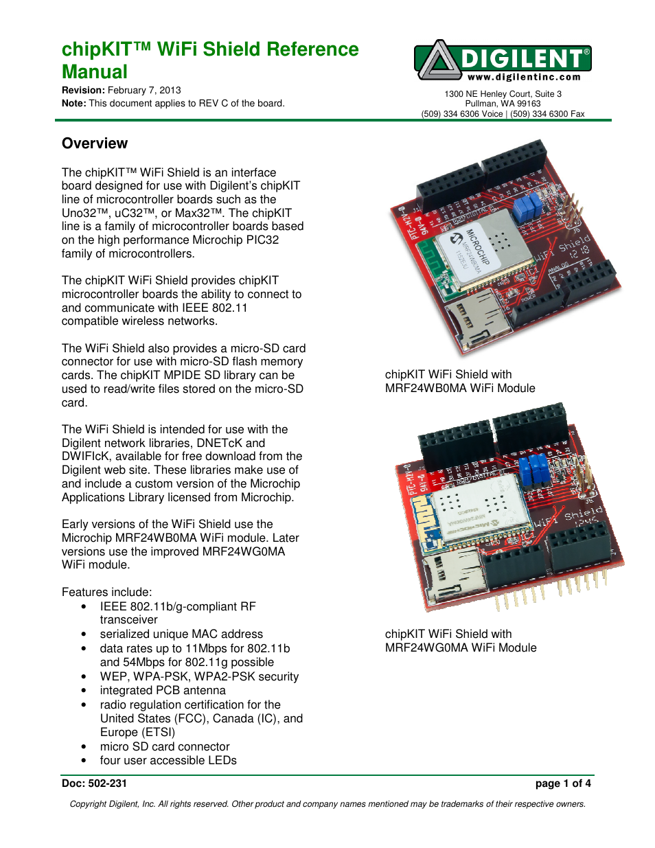 Digilent 410-231P-KIT User Manual | 4 pages