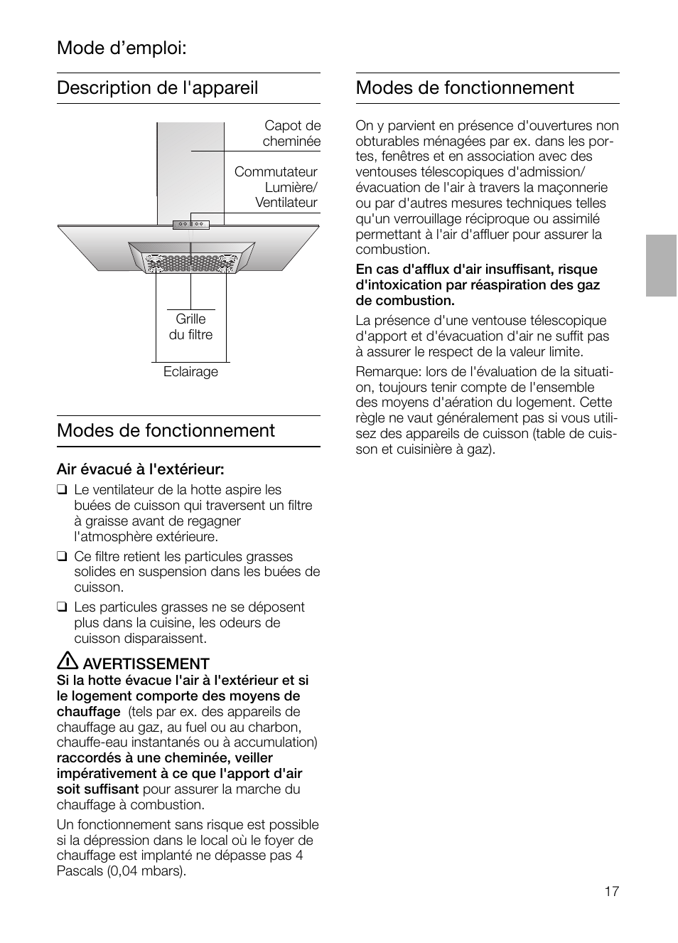 Description de l'appareil modes de fonctionnement, Mode d’emploi: modes de fonctionnement | Bosch DIE 165 R User Manual | Page 17 / 48