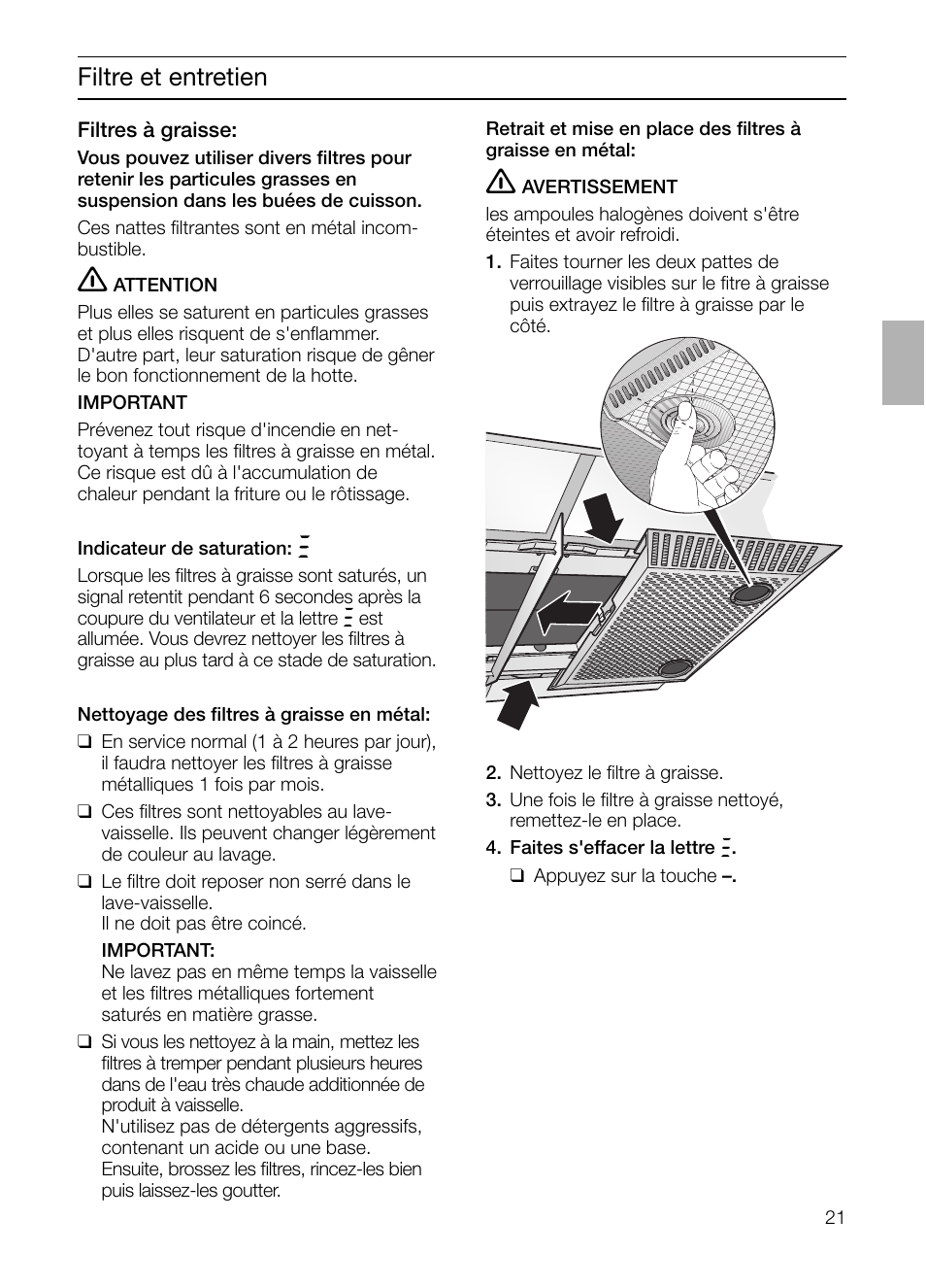 Filtre et entretien | Bosch DIE 165 R User Manual | Page 21 / 48