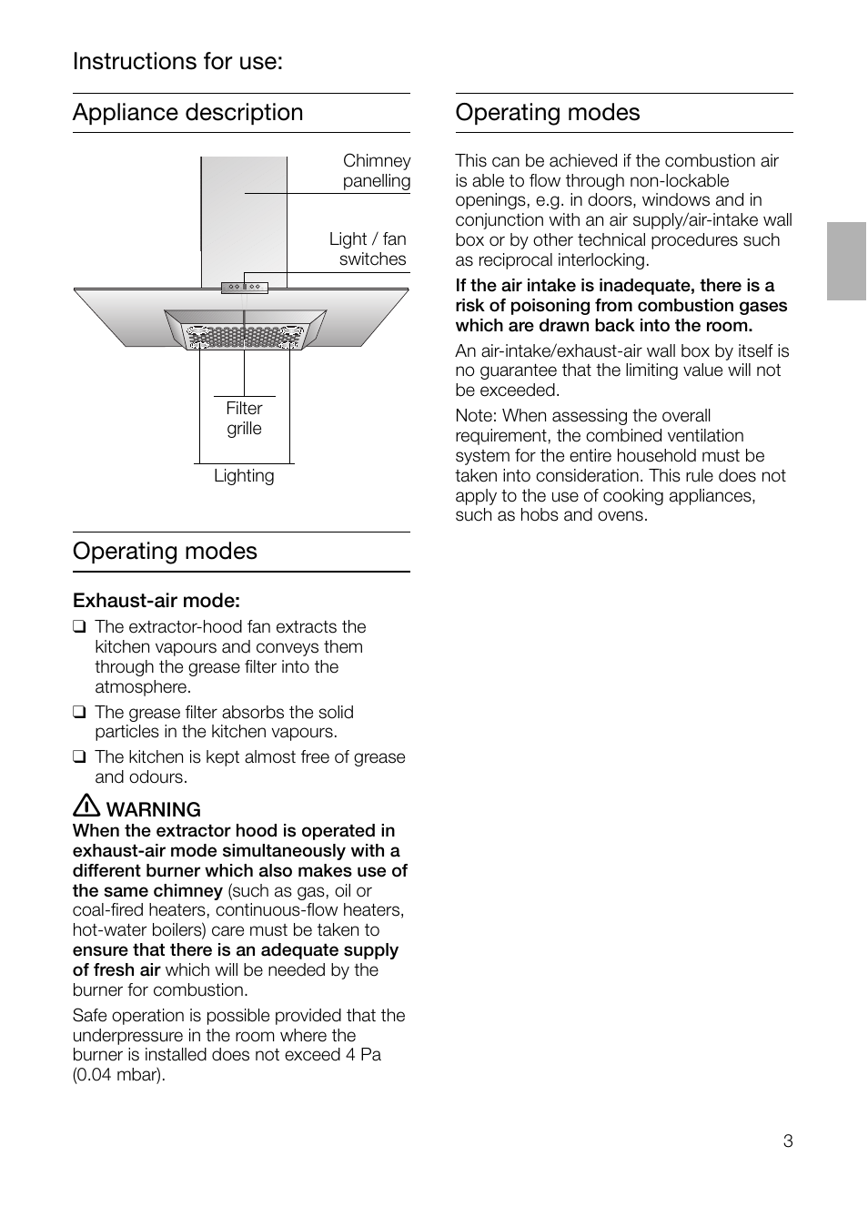 Appliance description operating modes, Instructions for use: operating modes | Bosch DIE 165 R User Manual | Page 3 / 48